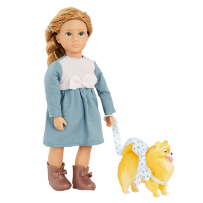 Mini doll and toy dog.