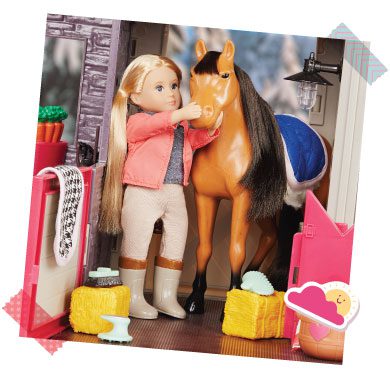 Mini doll grooming toy horse.