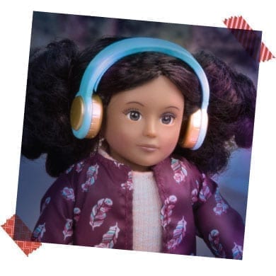 Doll in headphones.