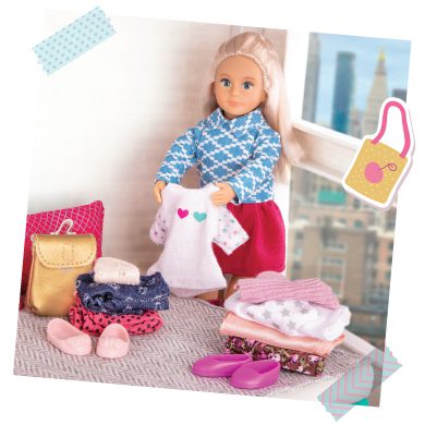 Mini doll folding clothes.