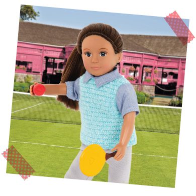 Mini doll playing tennis.