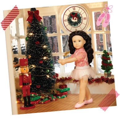 Mini ballet doll with holiday tree.
