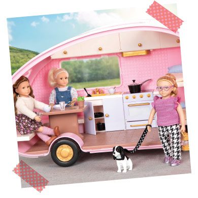 Mini dolls in a camper.