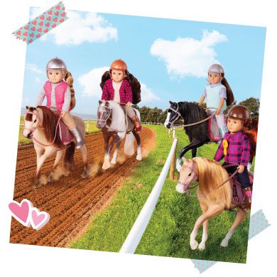 Mini dolls on horses.