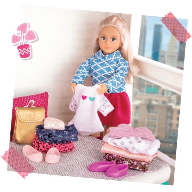 Mini doll packing clothes.