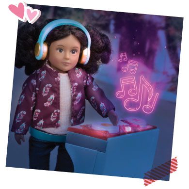 Mini doll DJing.