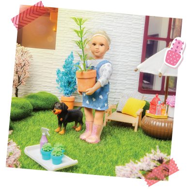 Mini doll with plant.